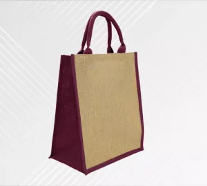 Sac en jute soufflet de couleur bordeaux - Sac personnalisé sérigraphie - Grossiste en emballages alimentaires et papiers personnalisés - Packel Emballages